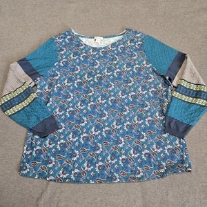 Sundance Sharrar Paisley Floral Mixed Stitch Long Sleeve Top Womens XXL Boho